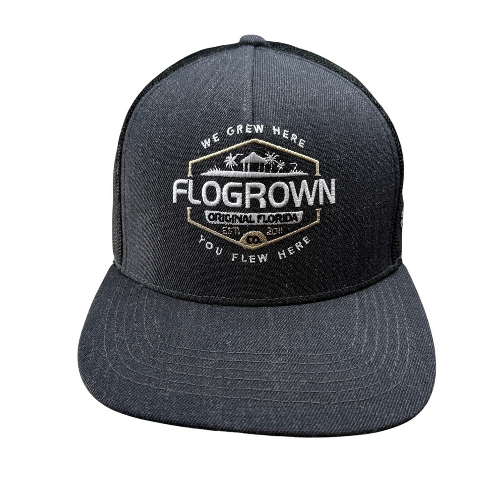 FloGrown Original Florida Snapback Trucker Hat Mens Charcoal Grey Mesh NEW